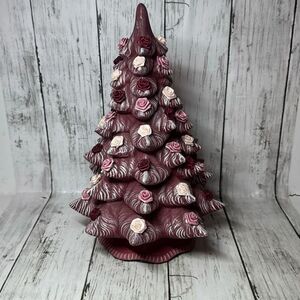 Gorgeous Burgundy Handmade Hand Crafted Christmas‎ tree Accented with Roses 11”